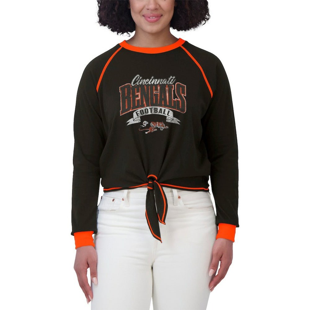 Cincinnati Bengals WEAR by Erin Andrews Women's Plus Size Tie-Front Long Sleeve Top - Black/Orange - NFL