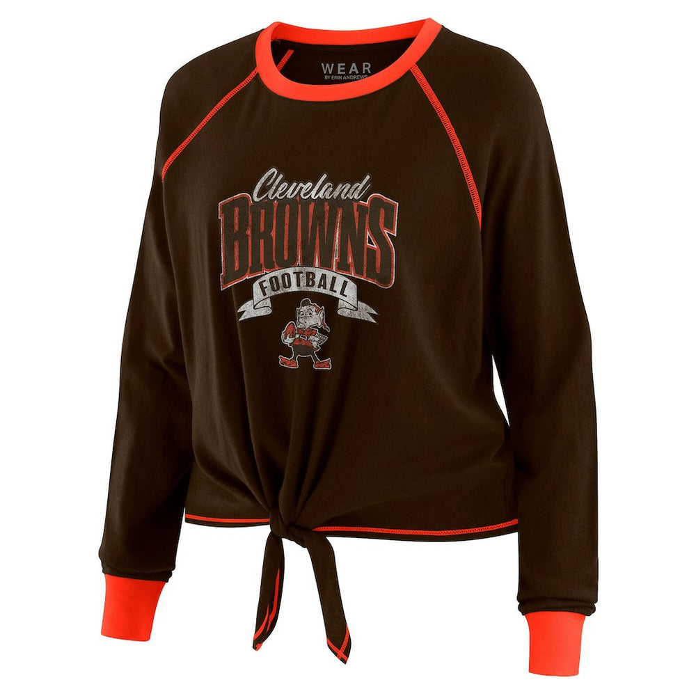 Cleveland Browns WEAR by Erin Andrews Women's Plus Size Tie-Front Long Sleeve Top - Brown/Orange - NFL