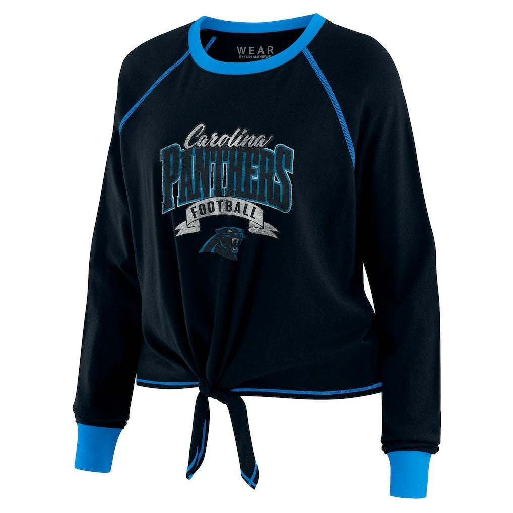 Carolina Panthers WEAR by Erin Andrews Women's Plus Size Tie-Front Long Sleeve Top - Black/Blue - NFL
