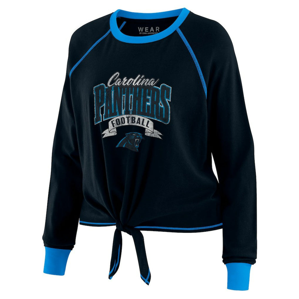 Carolina Panthers WEAR by Erin Andrews Women's Plus Size Tie-Front Long Sleeve Top - Black/Blue - NFL