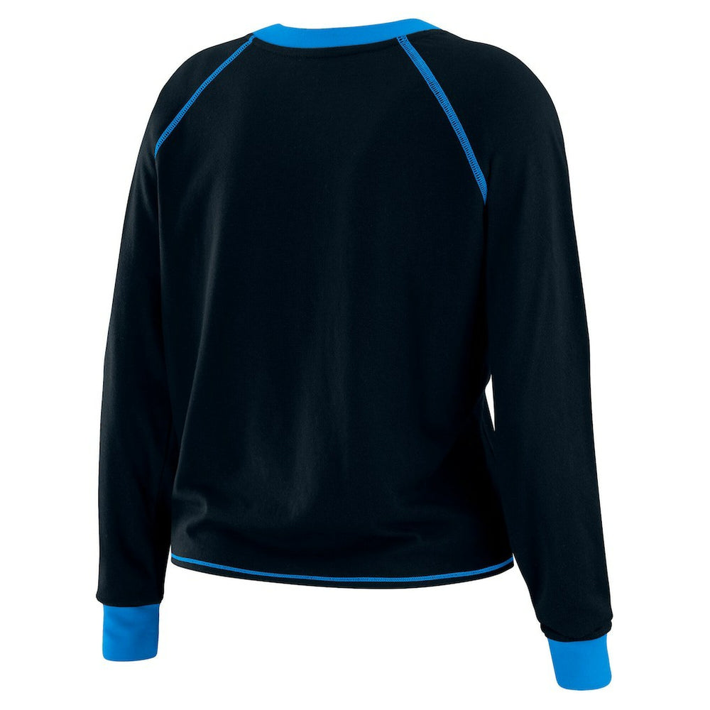 Carolina Panthers WEAR by Erin Andrews Women's Plus Size Tie-Front Long Sleeve Top - Black/Blue - NFL