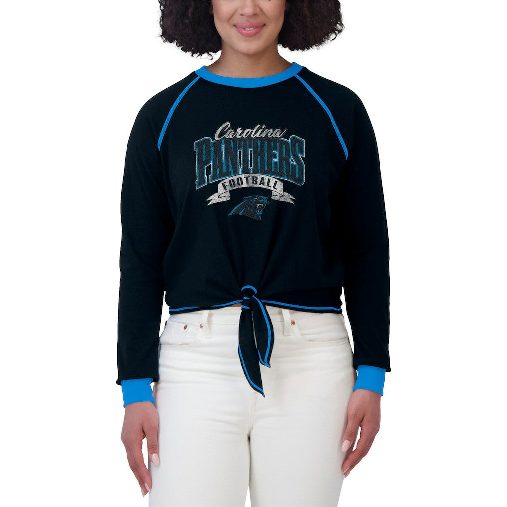 Carolina Panthers WEAR by Erin Andrews Women's Plus Size Tie-Front Long Sleeve Top - Black/Blue - NFL