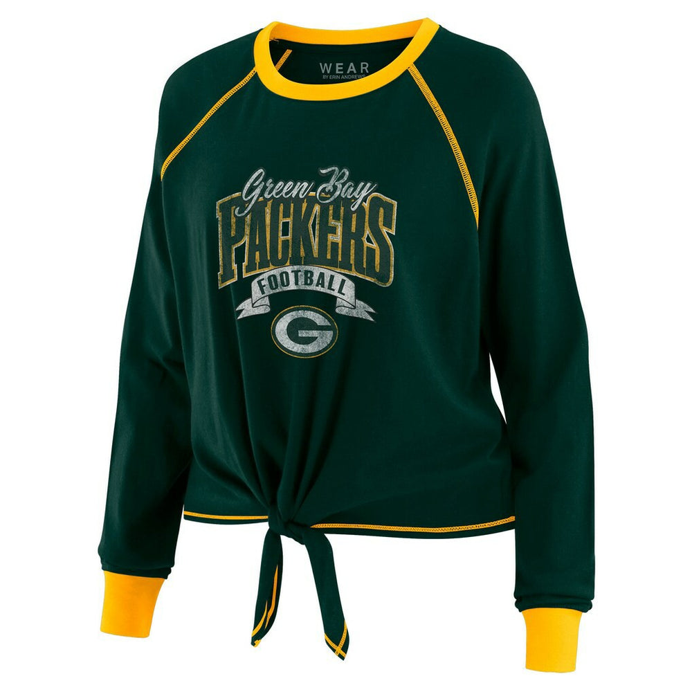 Green Bay Packers WEAR by Erin Andrews Women's Plus Size Tie-Front Long Sleeve Top - Green/Gold - NFL