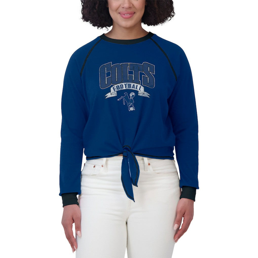 Indianapolis Colts WEAR by Erin Andrews Women's Plus Size Tie-Front Long Sleeve Top - Royal/Black - NFL
