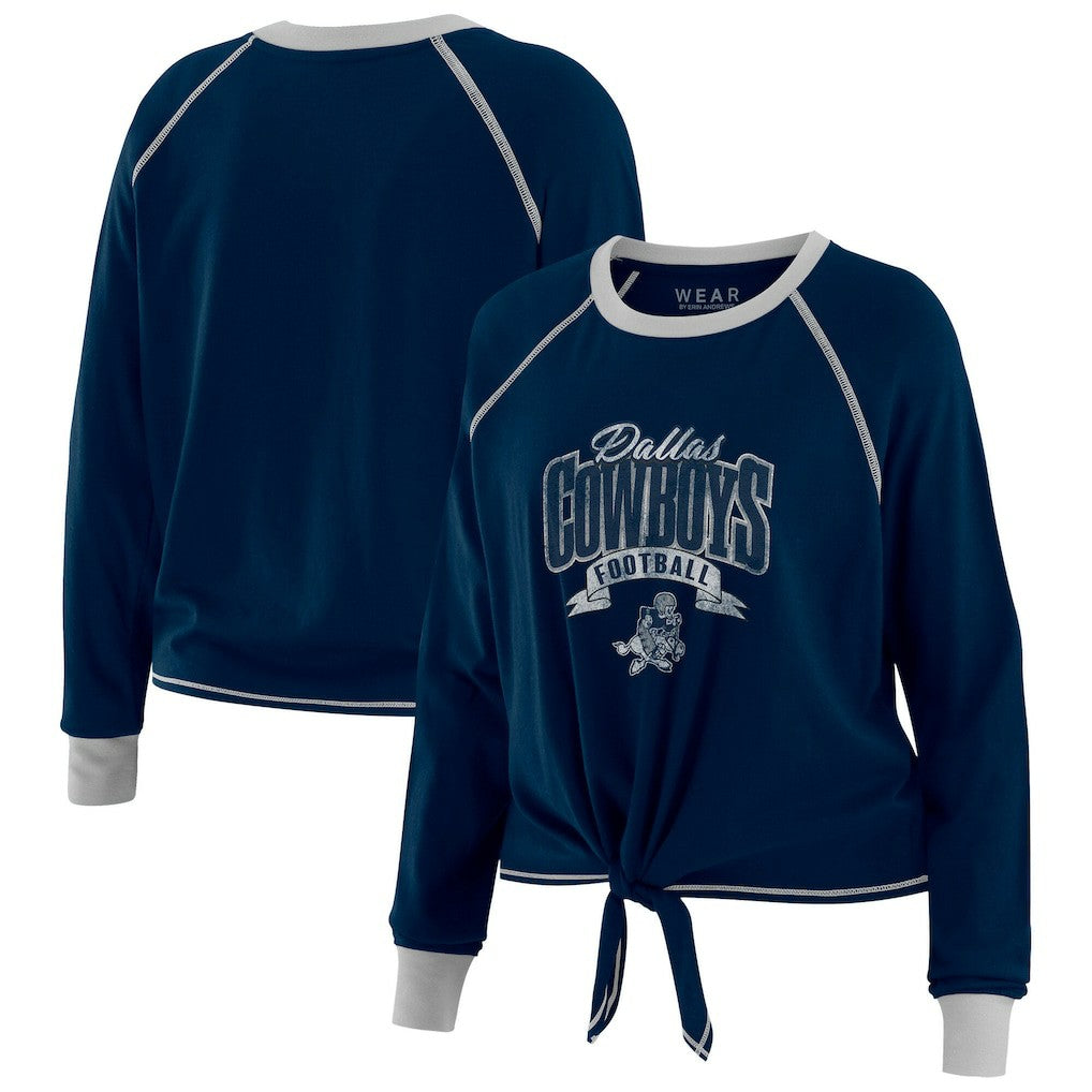 Dallas Cowboys WEAR by Erin Andrews Women's Plus Size Tie-Front Long Sleeve Top - Navy/Silver - NFL