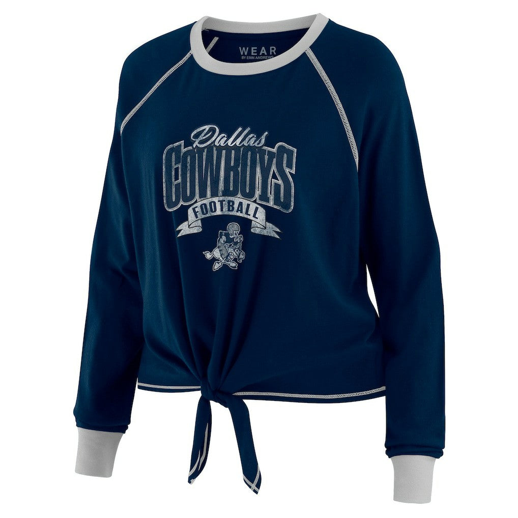 Dallas Cowboys WEAR by Erin Andrews Women's Plus Size Tie-Front Long Sleeve Top - Navy/Silver - NFL