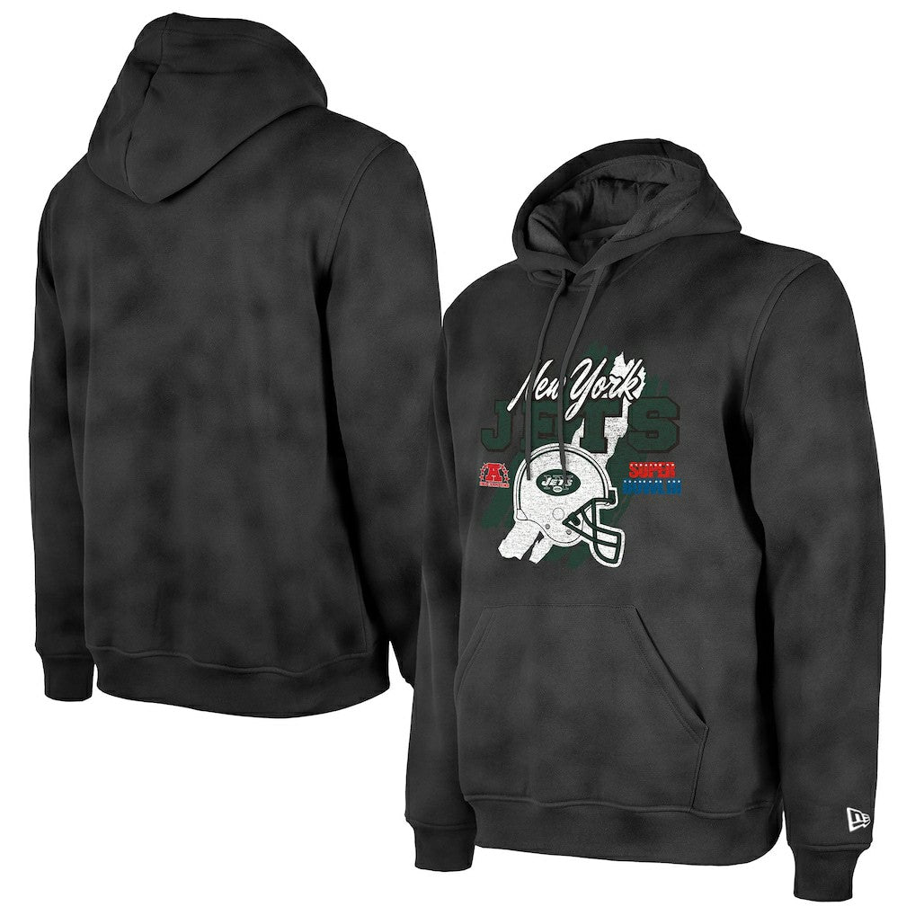 New York Jets New Era Identity Helmet Enzyme Washed Pullover Hoodie - Black - NFL
