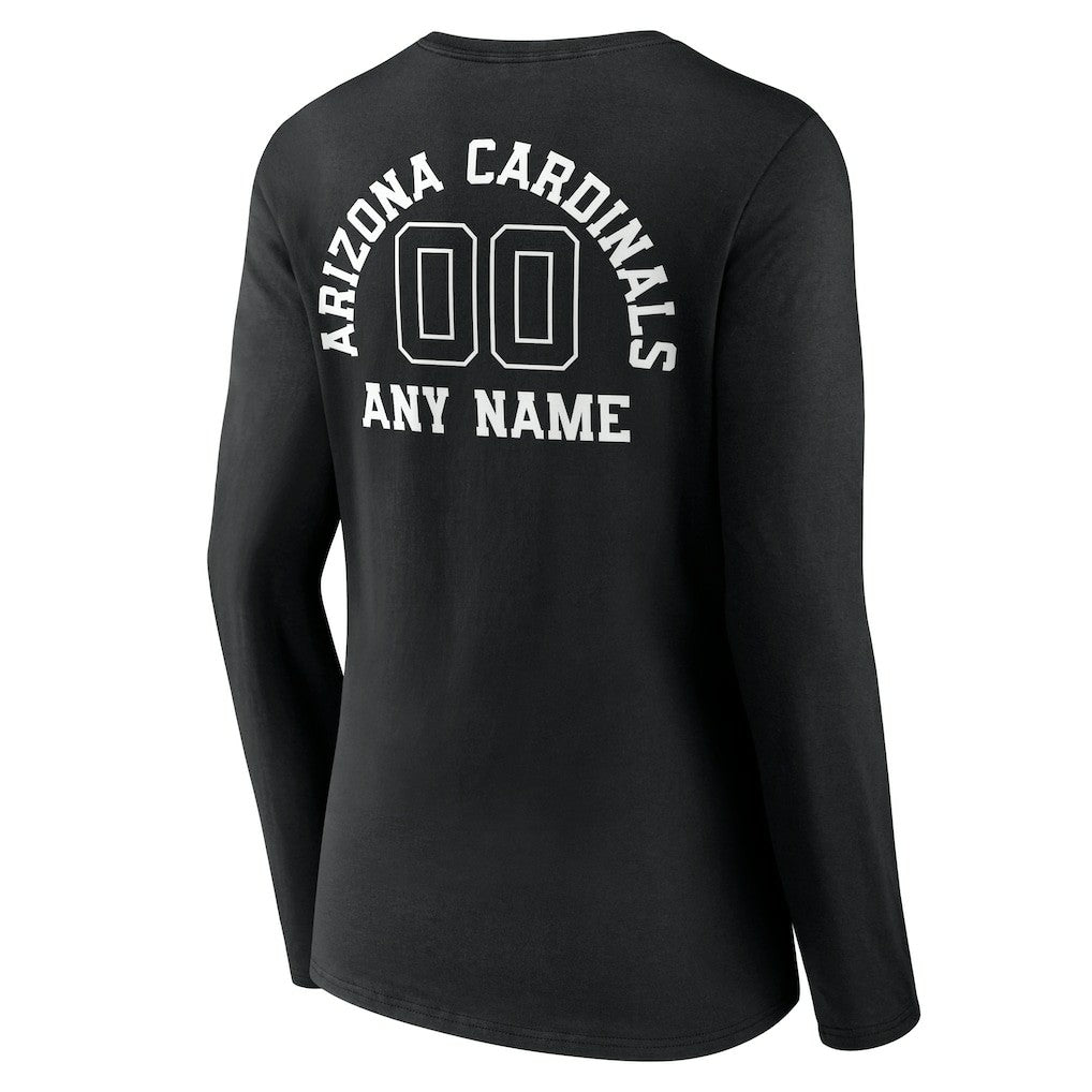 Arizona Cardinals Women's Personalized Name & Number Monochrome Long Sleeve V-Neck T-Shirt - Black - NFL
