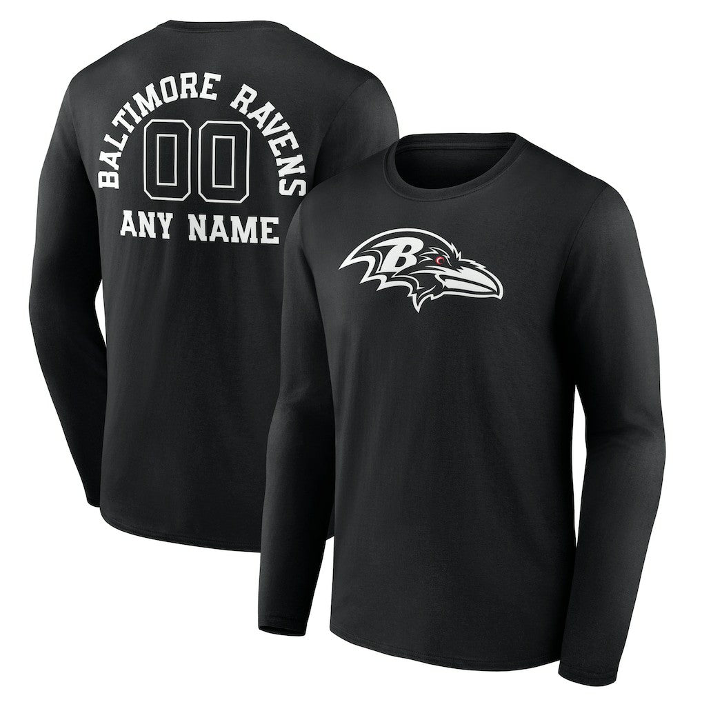 Baltimore Ravens Personalized Name & Number Monochrome Long Sleeve T-Shirt - Black - NFL