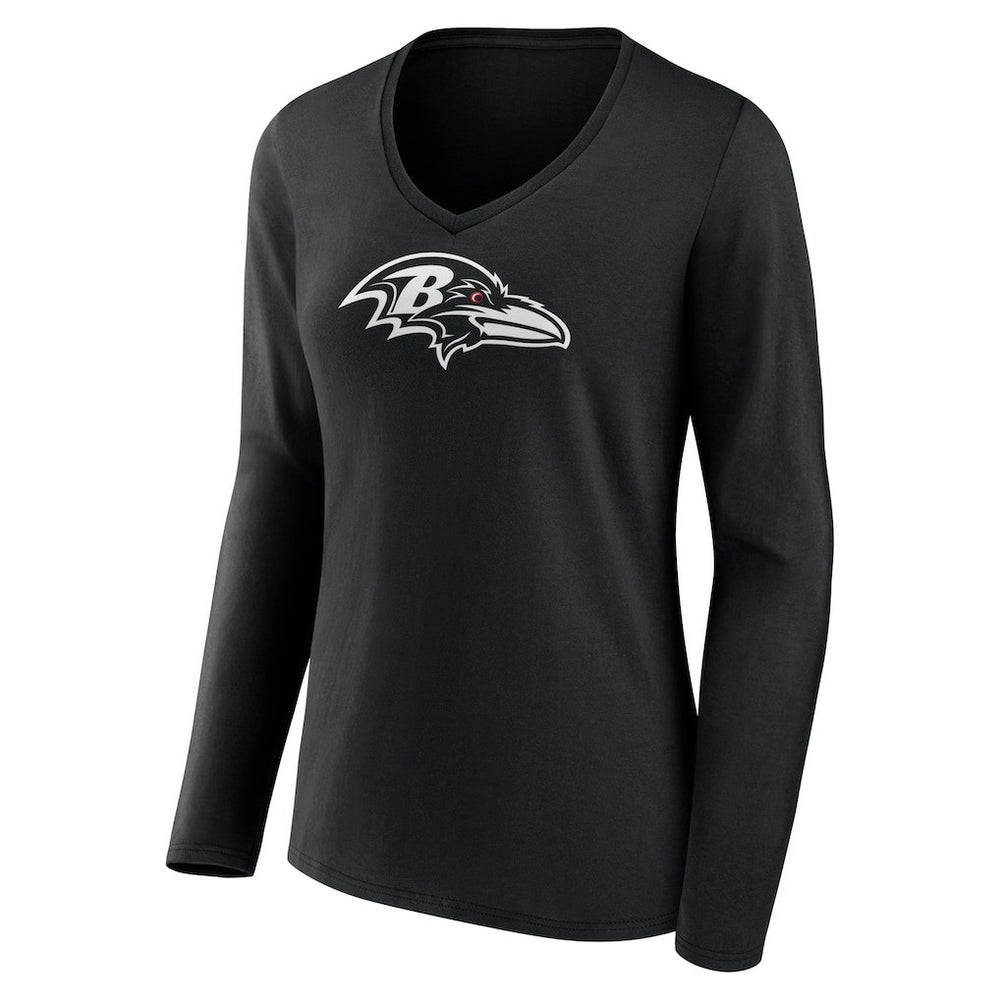 Baltimore Ravens Women's Personalized Name & Number Monochrome Long Sleeve V-Neck T-Shirt - Black - NFL