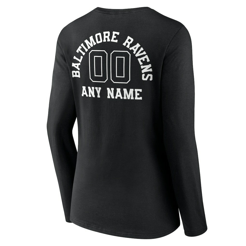 Baltimore Ravens Women's Personalized Name & Number Monochrome Long Sleeve V-Neck T-Shirt - Black - NFL