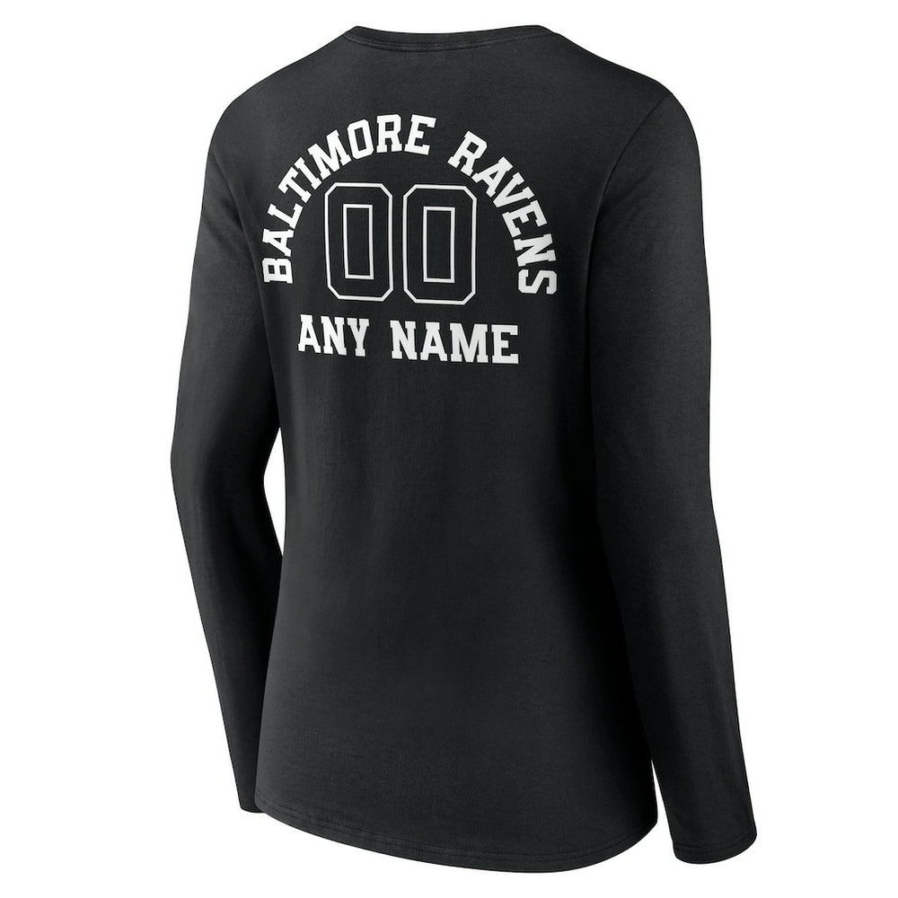 Baltimore Ravens Women's Personalized Name & Number Monochrome Long Sleeve V-Neck T-Shirt - Black - NFL