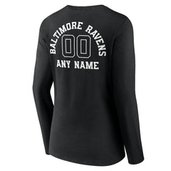 Baltimore Ravens Women's Personalized Name & Number Monochrome Long Sleeve V-Neck T-Shirt - Black - NFL