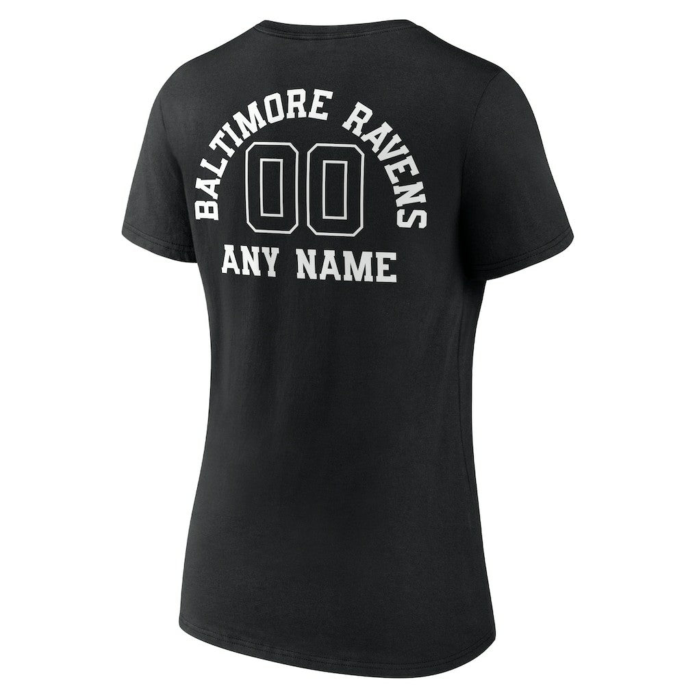 Baltimore Ravens Women's Personalized Name & Number Monochrome V-Neck T-Shirt - Black - NFL