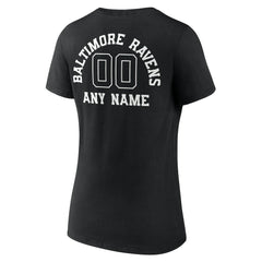 Baltimore Ravens Women's Personalized Name & Number Monochrome V-Neck T-Shirt - Black - NFL