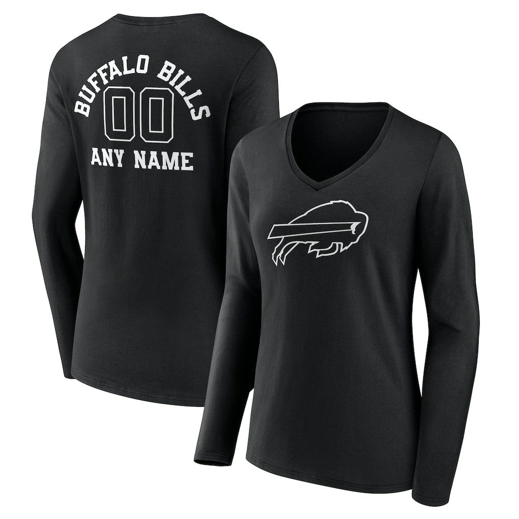 Buffalo Bills Women's Personalized Name & Number Monochrome Long Sleeve V-Neck T-Shirt - Black - NFL