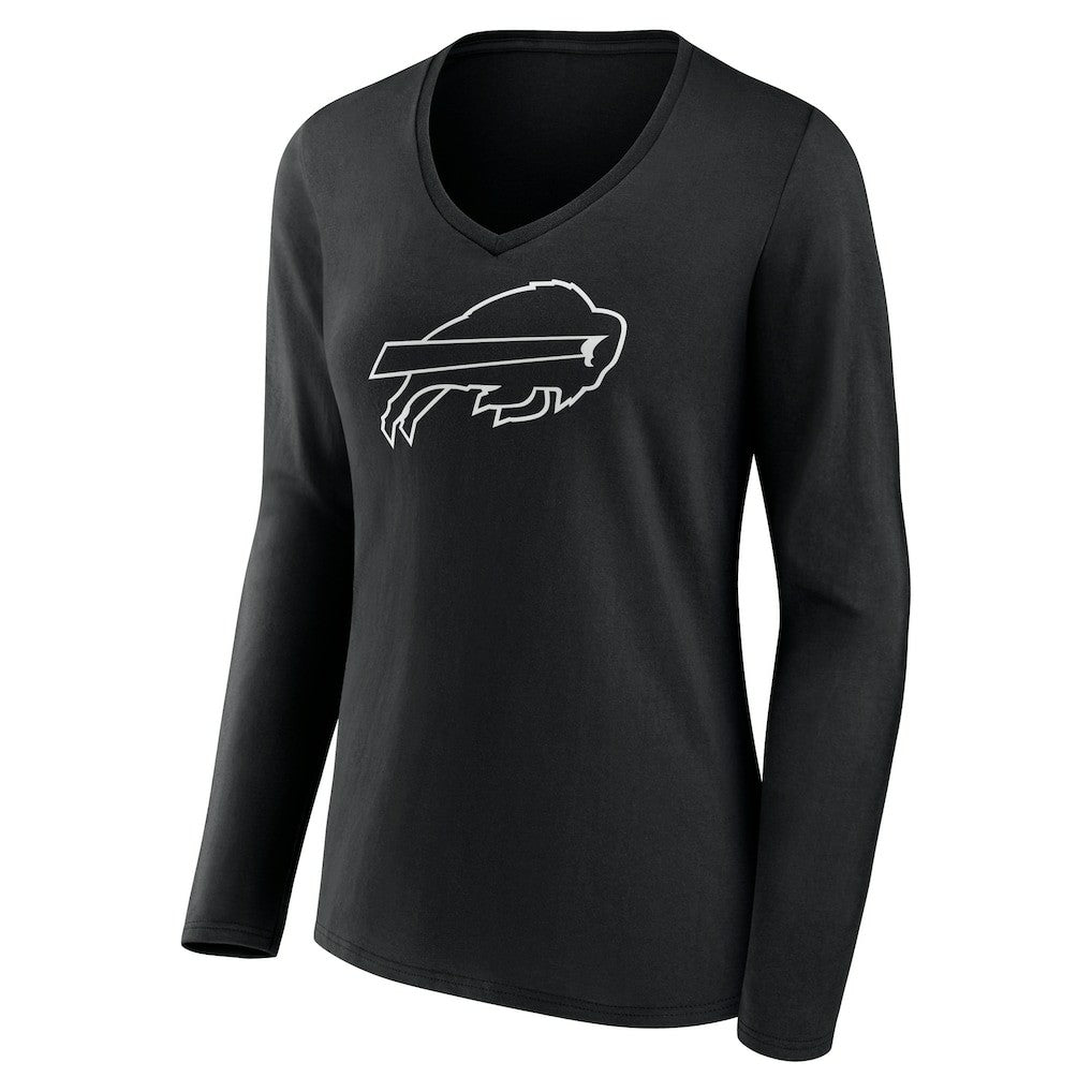 Buffalo Bills Women's Personalized Name & Number Monochrome Long Sleeve V-Neck T-Shirt - Black - NFL