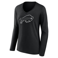 Buffalo Bills Women's Personalized Name & Number Monochrome Long Sleeve V-Neck T-Shirt - Black - NFL