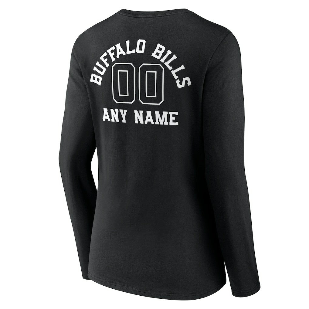 Buffalo Bills Women's Personalized Name & Number Monochrome Long Sleeve V-Neck T-Shirt - Black - NFL