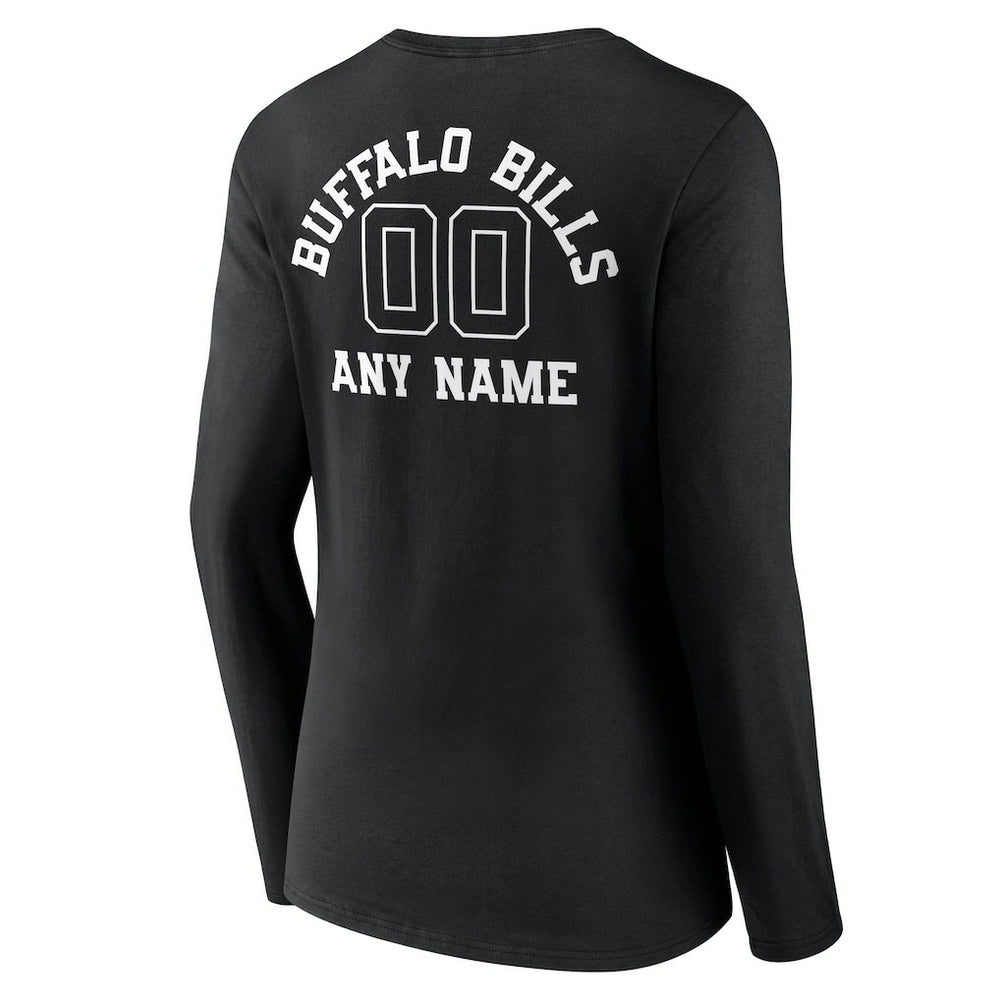 Buffalo Bills Women's Personalized Name & Number Monochrome Long Sleeve V-Neck T-Shirt - Black - NFL