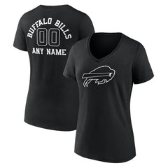 Buffalo Bills Women's Personalized Name & Number Monochrome V-Neck T-Shirt - Black - NFL