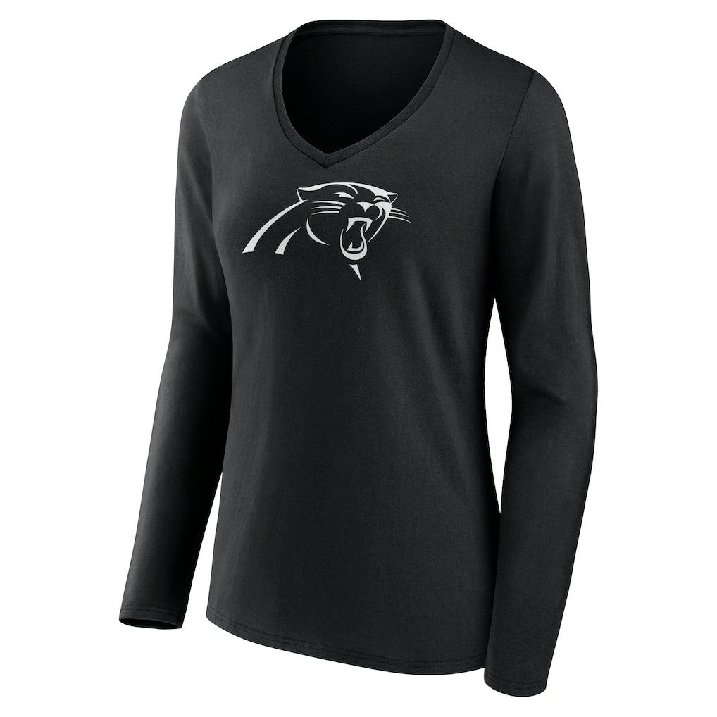 Carolina Panthers Women's Personalized Name & Number Monochrome Long Sleeve V-Neck T-Shirt - Black - NFL