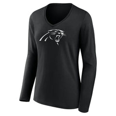 Carolina Panthers Women's Personalized Name & Number Monochrome Long Sleeve V-Neck T-Shirt - Black - NFL