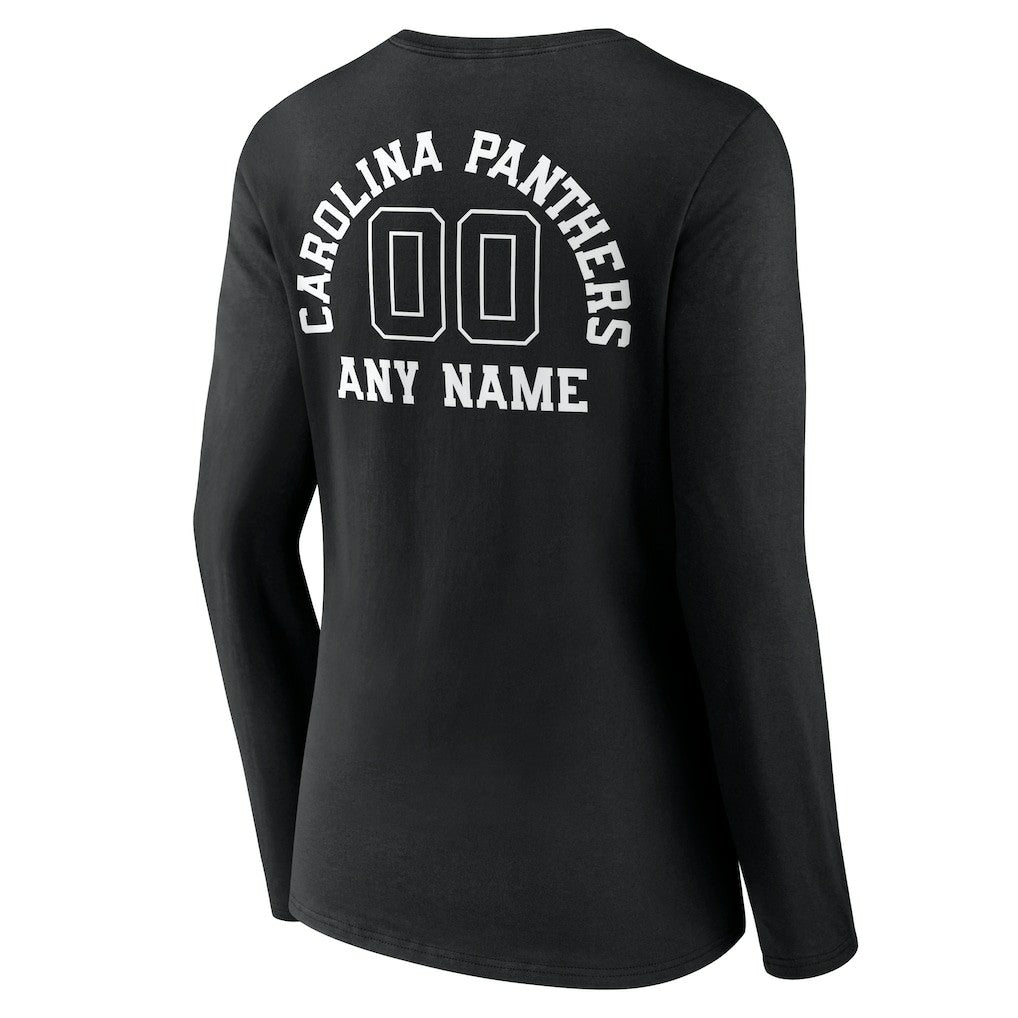 Carolina Panthers Women's Personalized Name & Number Monochrome Long Sleeve V-Neck T-Shirt - Black - NFL
