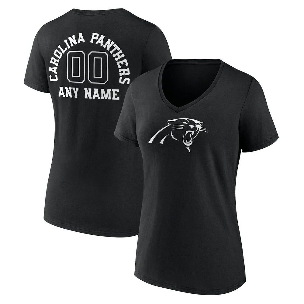 Carolina Panthers Women's Personalized Name & Number Monochrome V-Neck T-Shirt - Black - NFL