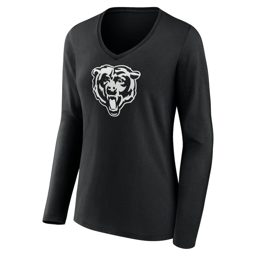 Chicago Bears Women's Personalized Name & Number Monochrome Long Sleeve V-Neck T-Shirt - Black - NFL