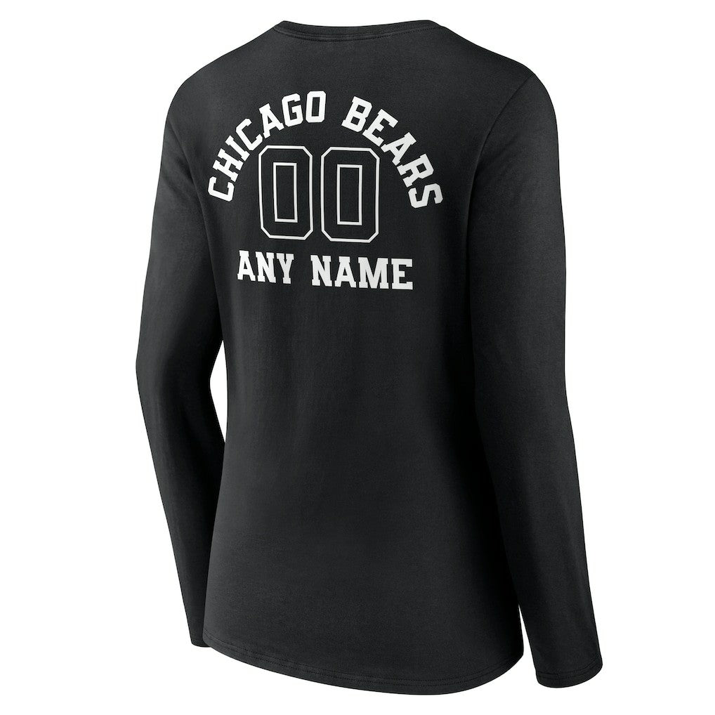 Chicago Bears Women's Personalized Name & Number Monochrome Long Sleeve V-Neck T-Shirt - Black - NFL