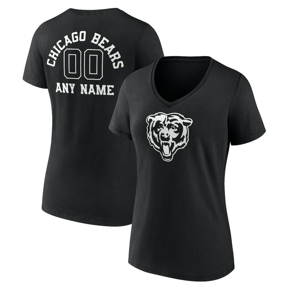 Chicago Bears Women's Personalized Name & Number Monochrome V-Neck T-Shirt - Black - NFL
