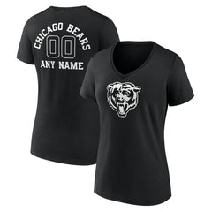 Chicago Bears Women's Personalized Name & Number Monochrome V-Neck T-Shirt - Black - NFL