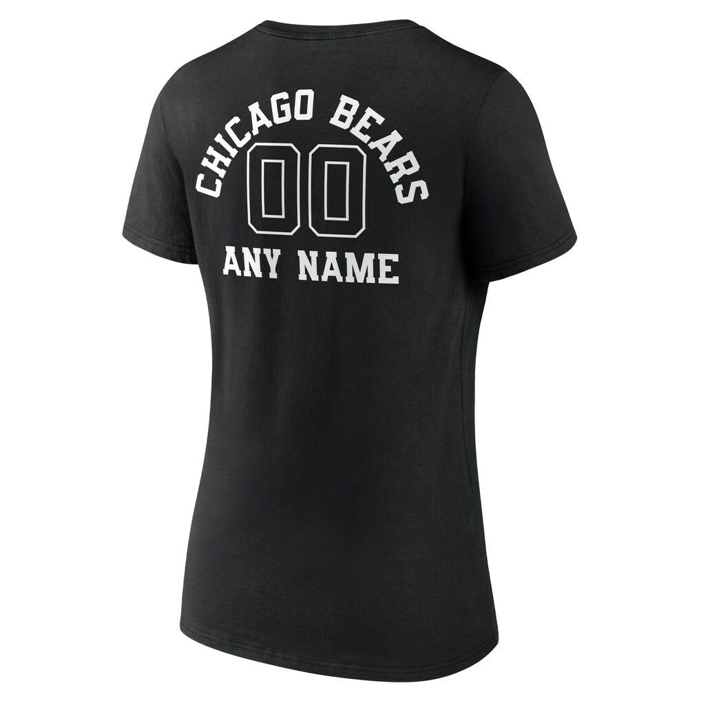Chicago Bears Women's Personalized Name & Number Monochrome V-Neck T-Shirt - Black - NFL