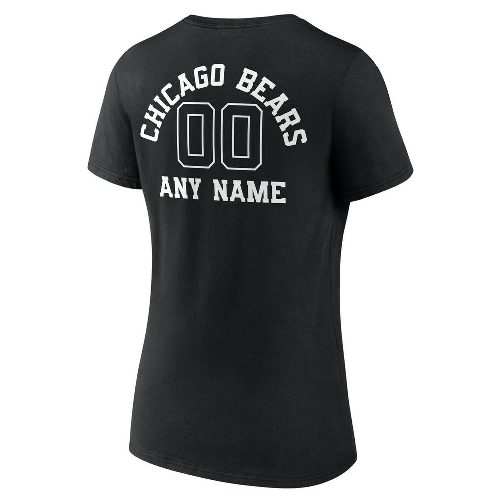 Chicago Bears Women's Personalized Name & Number Monochrome V-Neck T-Shirt - Black - NFL