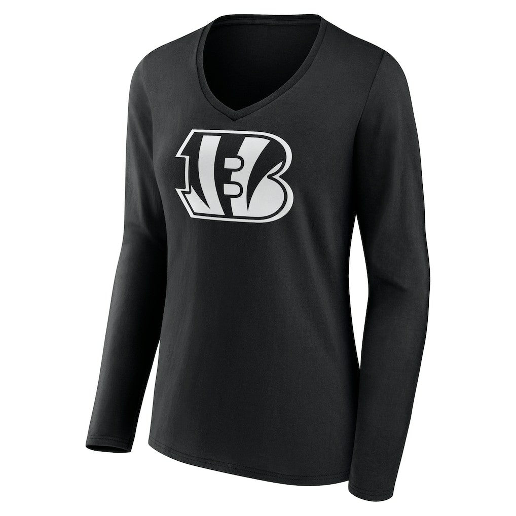 Cincinnati Bengals Women's Personalized Name & Number Monochrome Long Sleeve V-Neck T-Shirt - Black - NFL