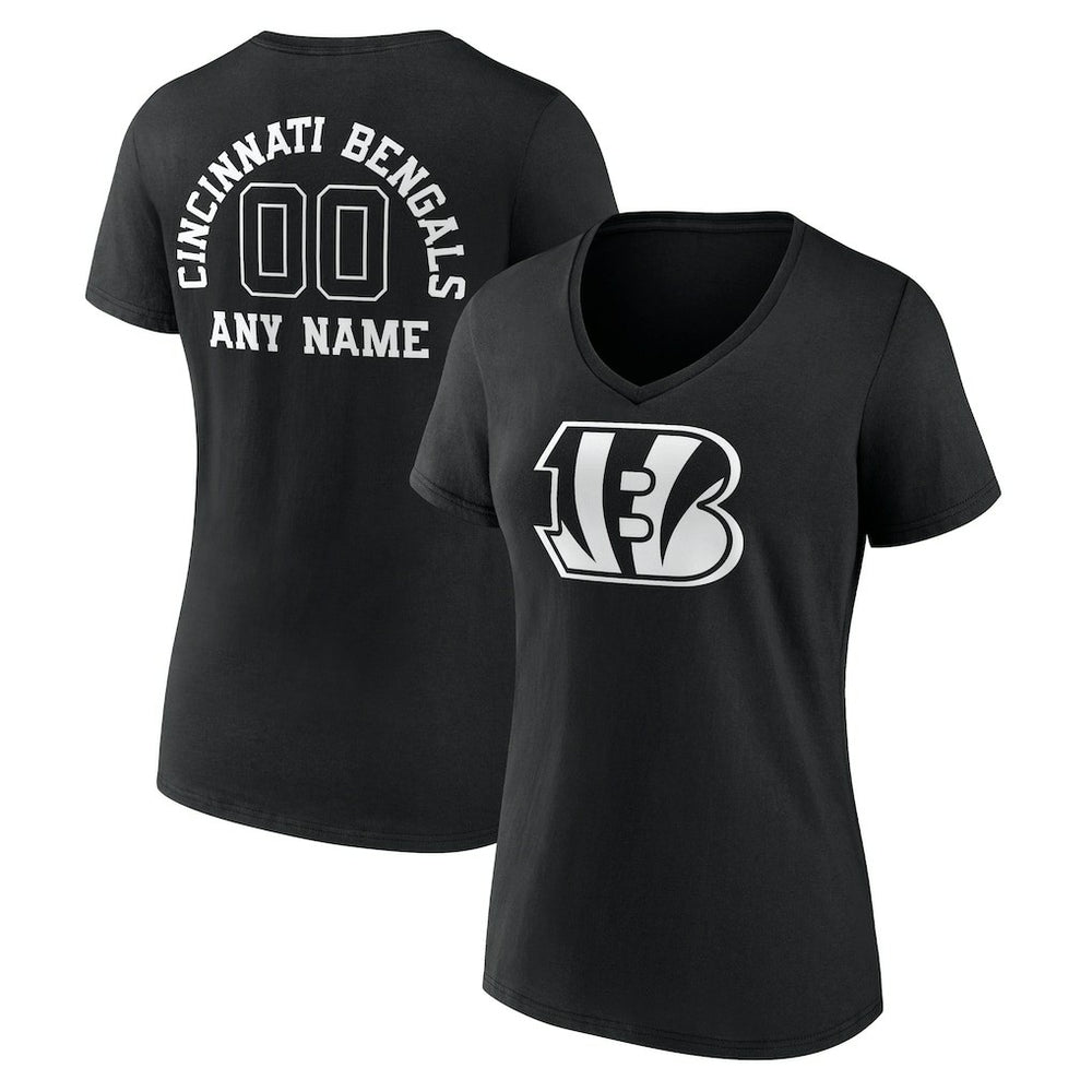 Cincinnati Bengals Women's Personalized Name & Number Monochrome V-Neck T-Shirt - Black - NFL