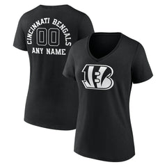 Cincinnati Bengals Women's Personalized Name & Number Monochrome V-Neck T-Shirt - Black - NFL