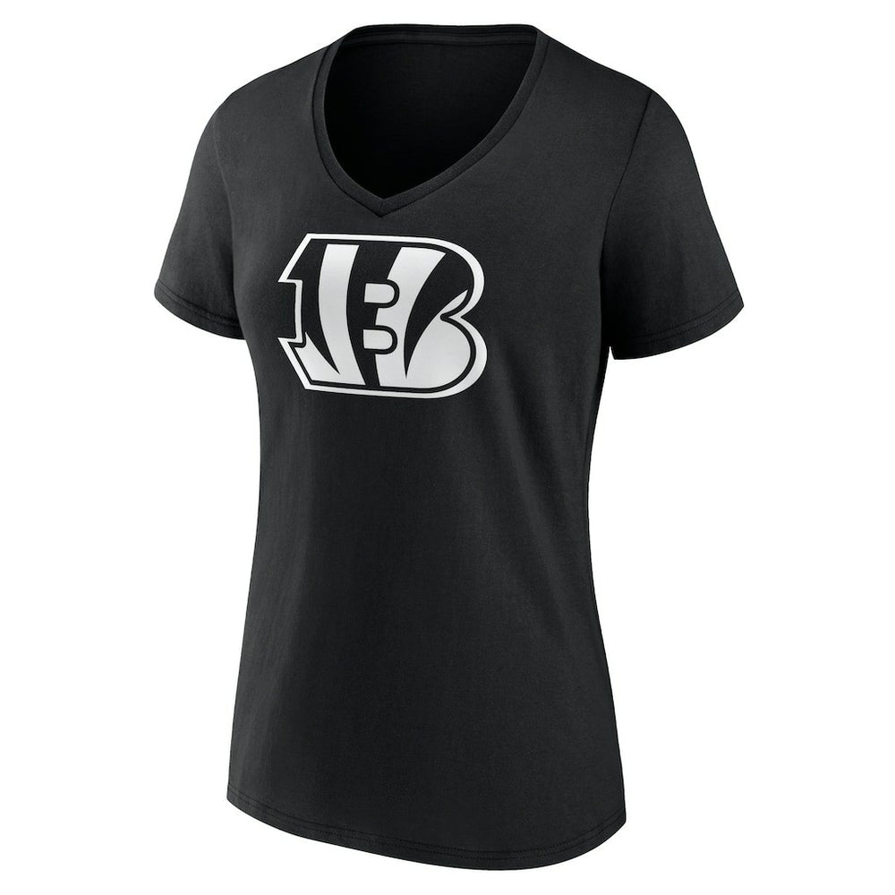 Cincinnati Bengals Women's Personalized Name & Number Monochrome V-Neck T-Shirt - Black - NFL