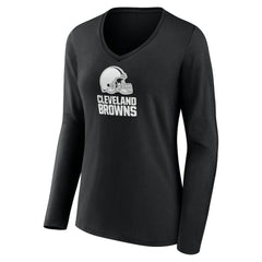 Cleveland Browns Women's Personalized Name & Number Monochrome Long Sleeve V-Neck T-Shirt - Black - NFL
