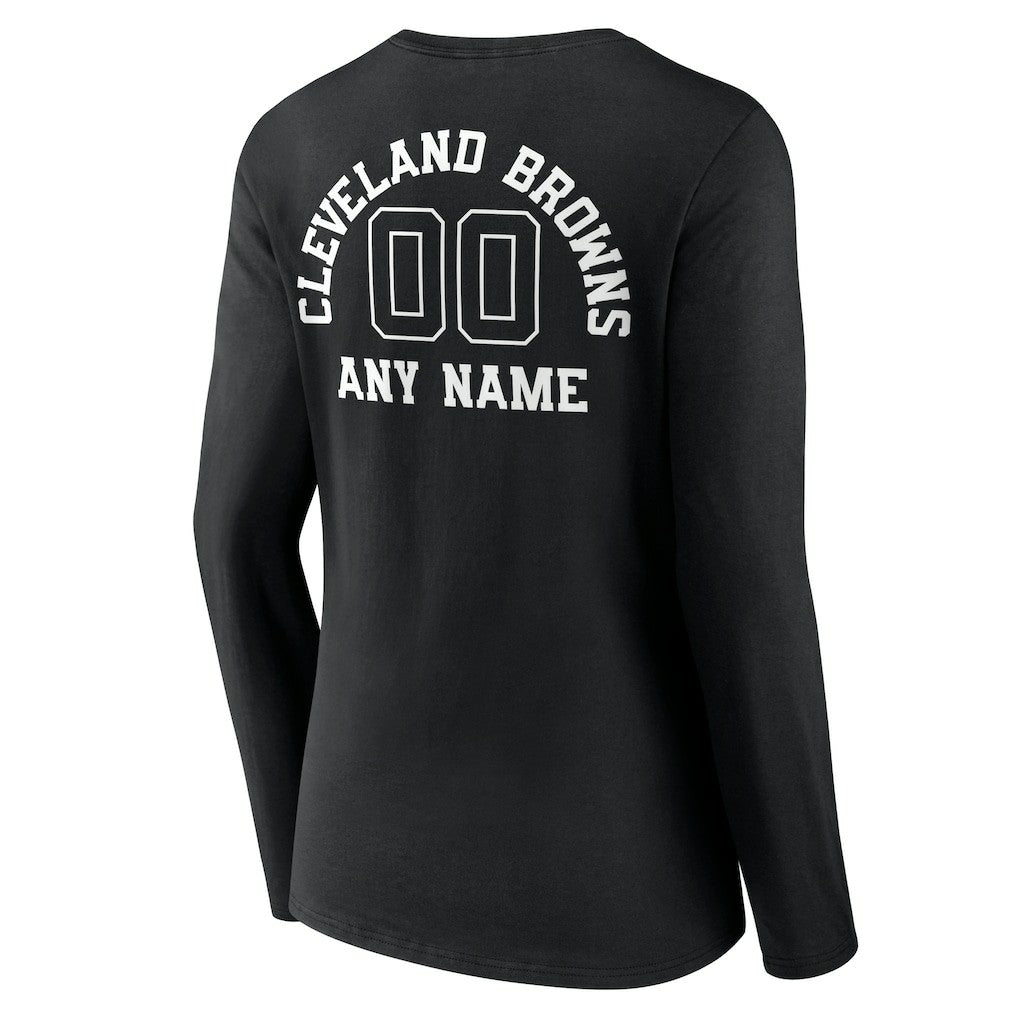 Cleveland Browns Women's Personalized Name & Number Monochrome Long Sleeve V-Neck T-Shirt - Black - NFL