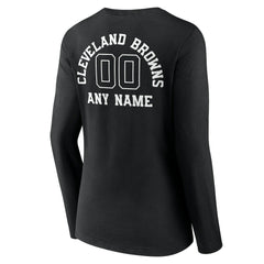Cleveland Browns Women's Personalized Name & Number Monochrome Long Sleeve V-Neck T-Shirt - Black - NFL