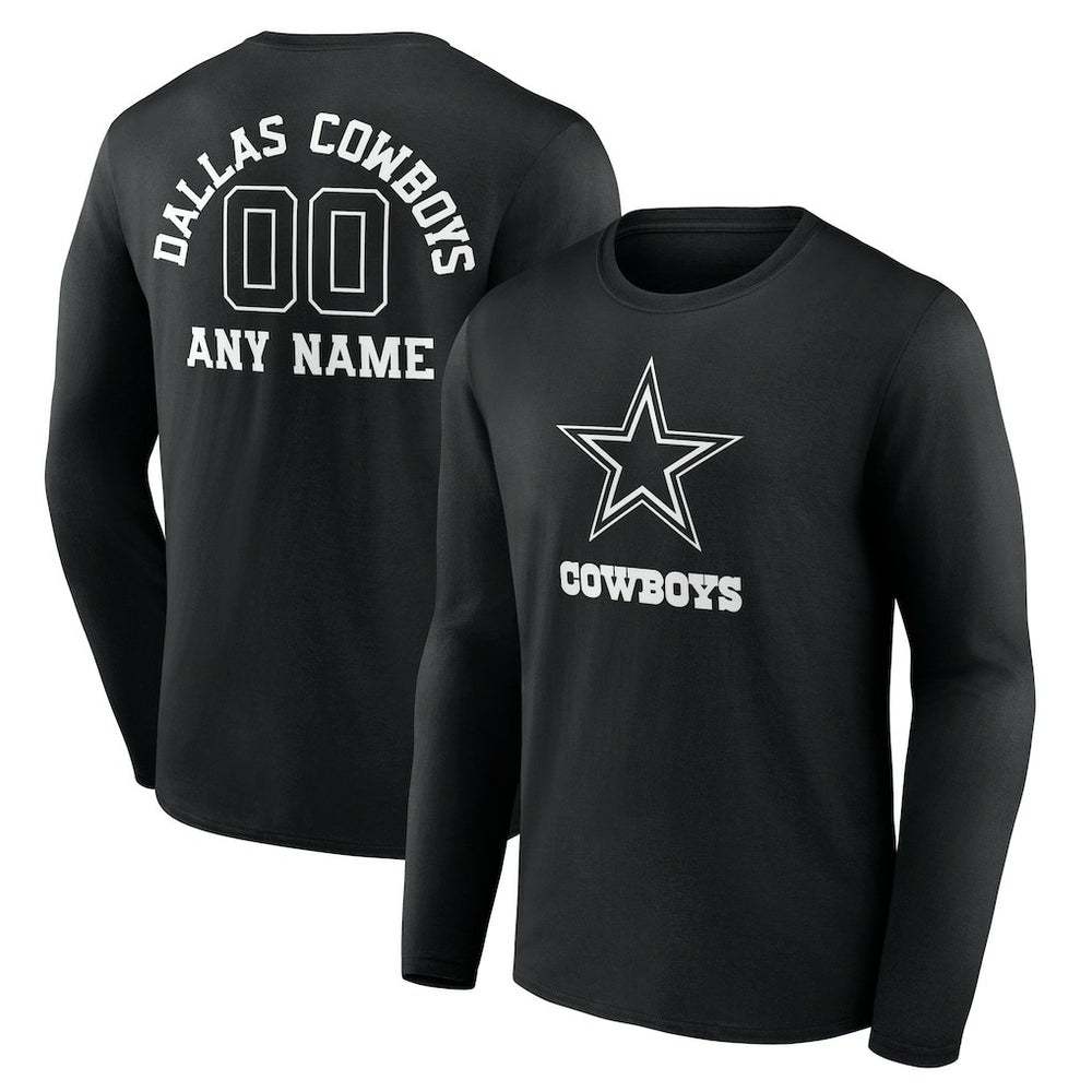Dallas Cowboys Personalized Name & Number Monochrome Long Sleeve T-Shirt - Black - NFL