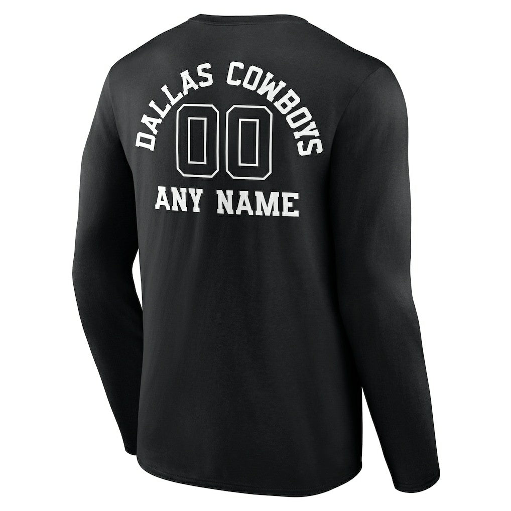 Dallas Cowboys Personalized Name & Number Monochrome Long Sleeve T-Shirt - Black - NFL