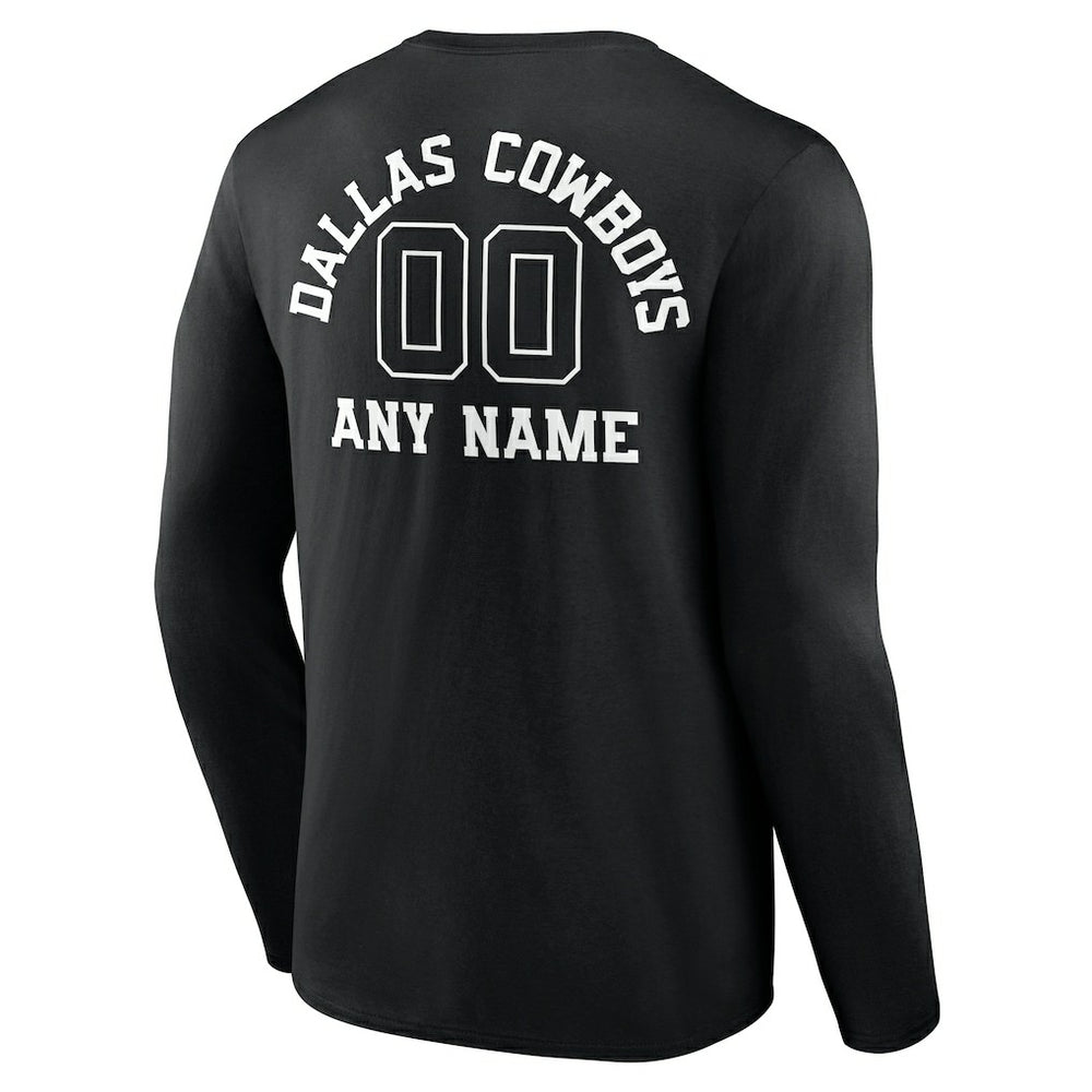 Dallas Cowboys Personalized Name & Number Monochrome Long Sleeve T-Shirt - Black - NFL