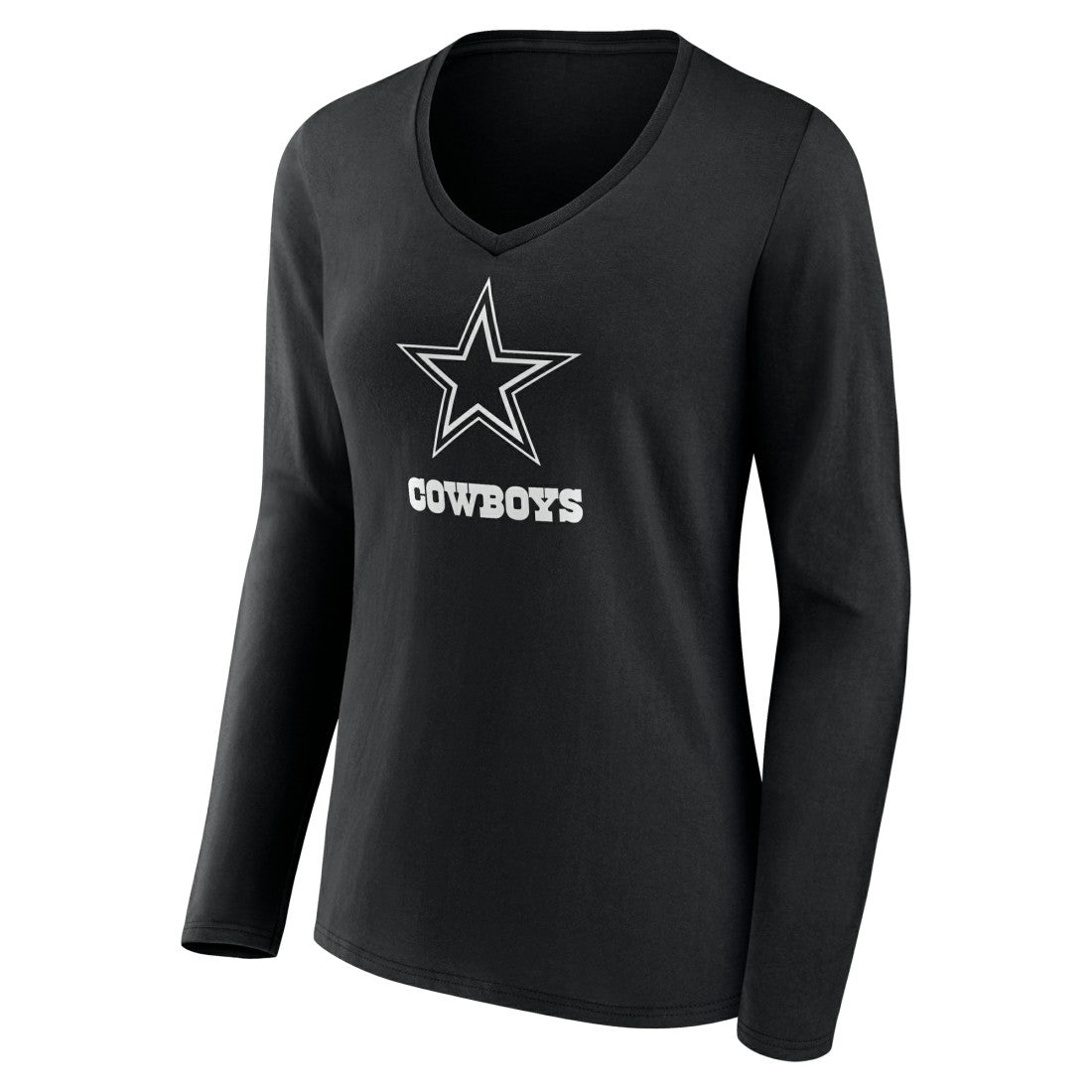 Dallas Cowboys Women's Personalized Name & Number Monochrome Long Sleeve V-Neck T-Shirt - Black - NFL