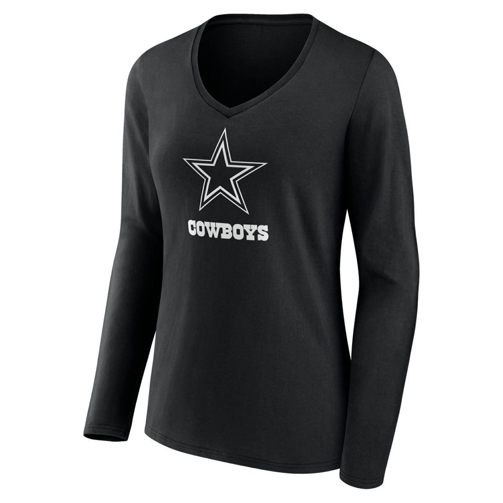 Dallas Cowboys Women's Personalized Name & Number Monochrome Long Sleeve V-Neck T-Shirt - Black - NFL