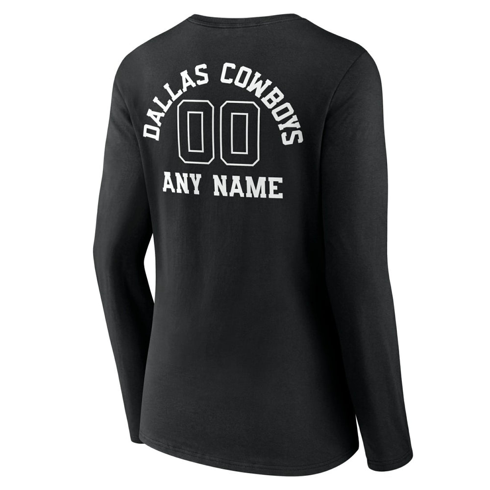 Dallas Cowboys Women's Personalized Name & Number Monochrome Long Sleeve V-Neck T-Shirt - Black - NFL