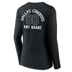 Dallas Cowboys Women's Personalized Name & Number Monochrome Long Sleeve V-Neck T-Shirt - Black - NFL