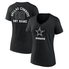 Dallas Cowboys Women's Personalized Name & Number Monochrome V-Neck T-Shirt - Black - NFL